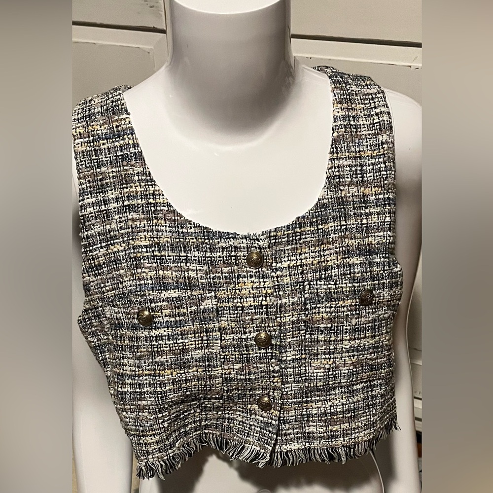 NWT - Storia Blues and Browns Tweed Crop Vest